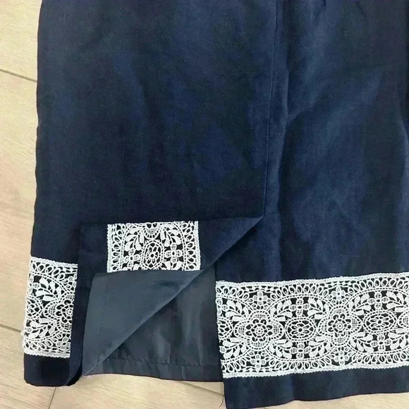 Ann Taylor a line skirt linen blend navy blue with intricate lace border size 4 - Picture 5 of 6